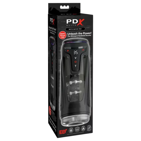 PDX Elite Moto-Bator Pro - masturbateur à poussées perlé et chauffant (noir)