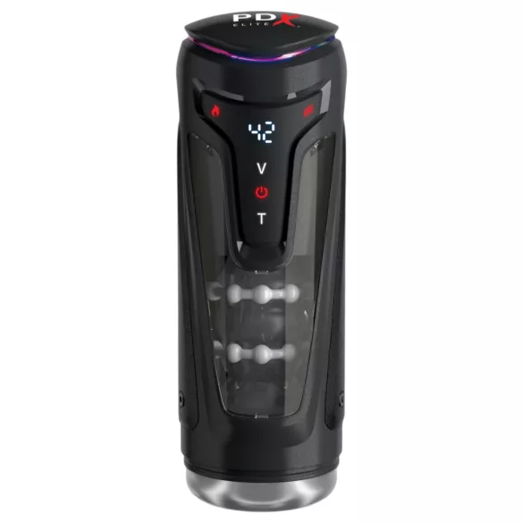 PDX Elite Moto-Bator Pro - masturbateur à poussées perlé et chauffant (noir)
