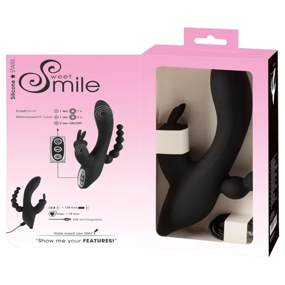 Smile - vibromasseur triple moteur - étanche rechargeable - noir