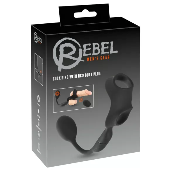 Rebel - anneau pénis et testicules avec plug anal vibrant - noir