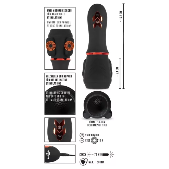 Rebel - vibromasseur gland rechargeable 2 moteurs - silicone noir