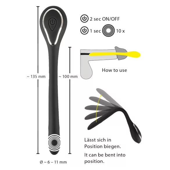 Plug pénien dilatateur - dilatateur vibrant rechargeable (1 cm, noir)