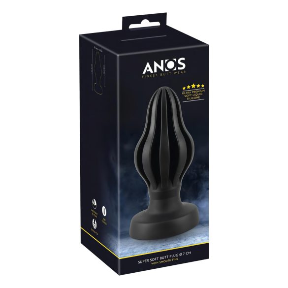 ANOS - plug anal doux rainuré - 7cm (noir)