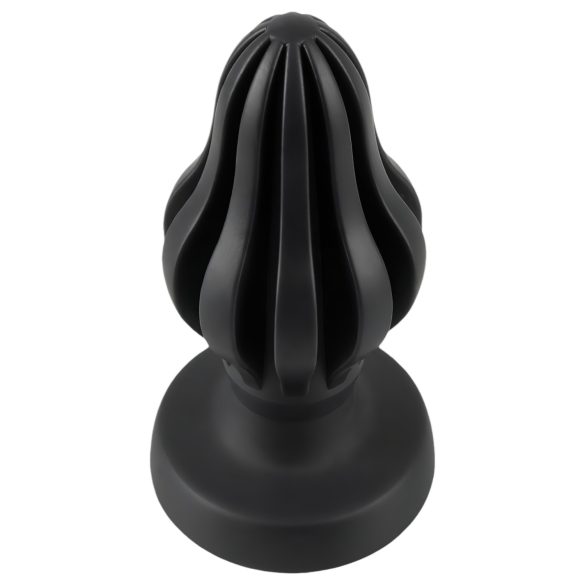 ANOS - plug anal nervuré - silicone doux noir 7cm