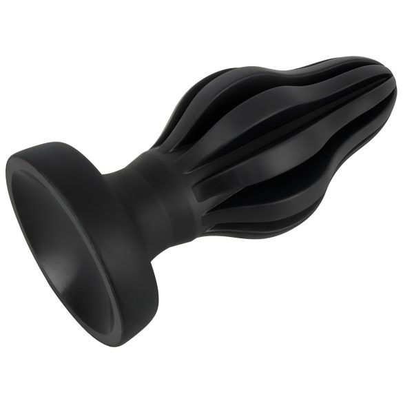 ANOS - plug anal nervuré - silicone doux noir 7cm