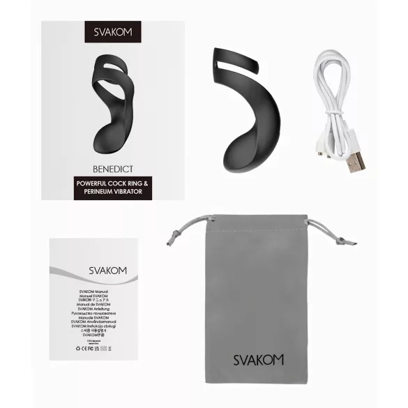 Svakom Benedict - anneau pénis vibrant stimulateur périnée - silicone noir