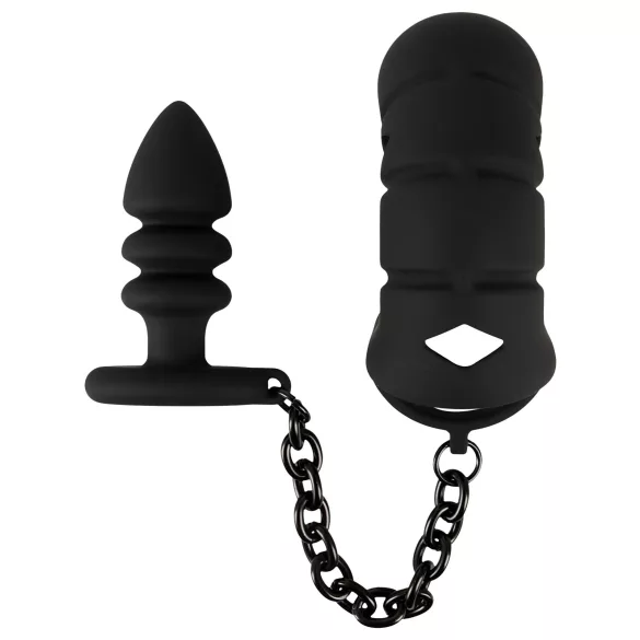 Black Velvets - cage pénienne en silicone avec plug anal (noir)