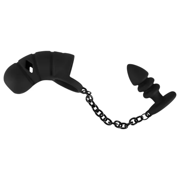 Black Velvets - cage pénienne en silicone avec plug anal (noir)