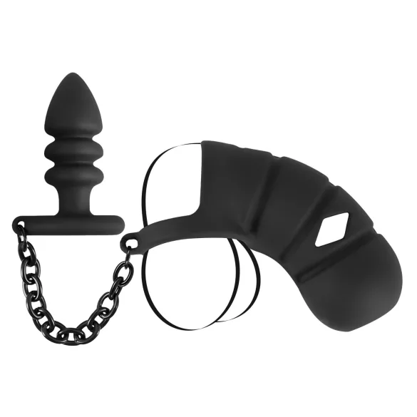 Black Velvets - cage pénienne en silicone avec plug anal (noir)