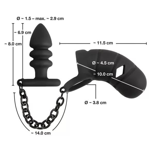 Black Velvets - cage pénienne en silicone avec plug anal (noir)