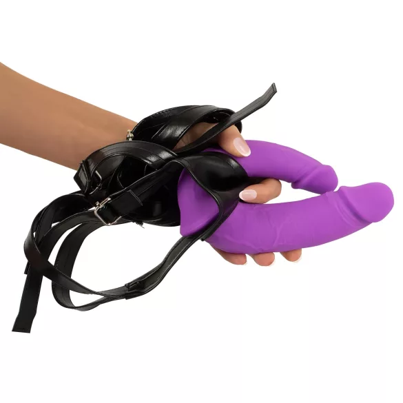 SMILE - harnais ceinture avec double gode - silicone violet et noir