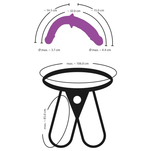 SMILE - harnais ceinture avec double gode - silicone violet et noir