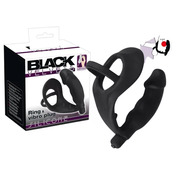 Black Velvets - plug anal vibrant avec cockring et anneau testicules - noir