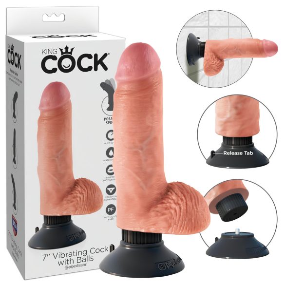 Vibromasseur King Cock 18 cm à ventouse - naturel