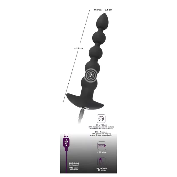 Black Velvets - vibromasseur anal perlé rechargeable - silicone noir