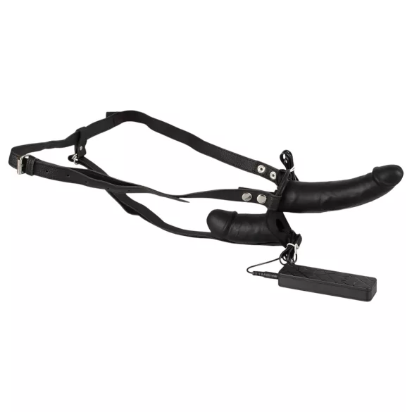 Double Thruster - gode ceinture double pénétration vibrant - silicone noir