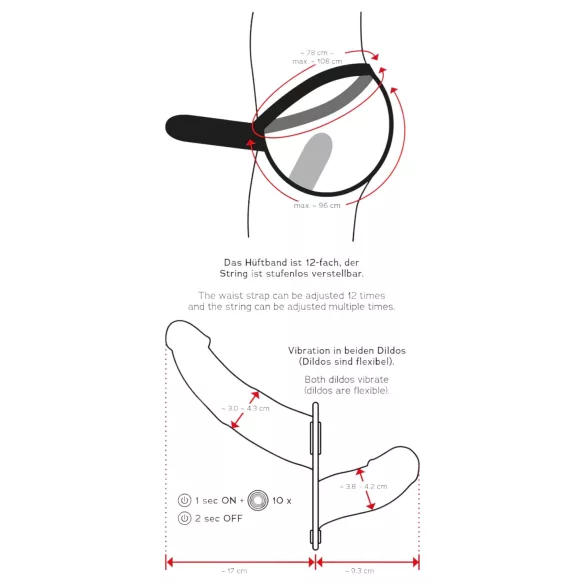 Double Thruster - gode ceinture double pénétration vibrant - silicone noir