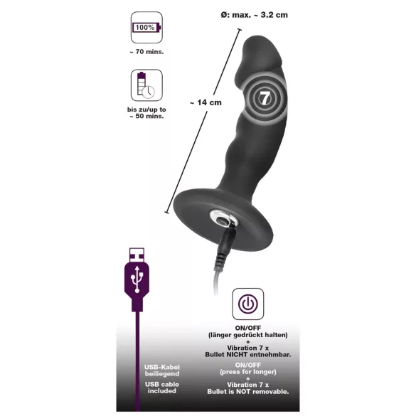 Black Velvets - vibromasseur anal à pénis rechargeable - silicone noir