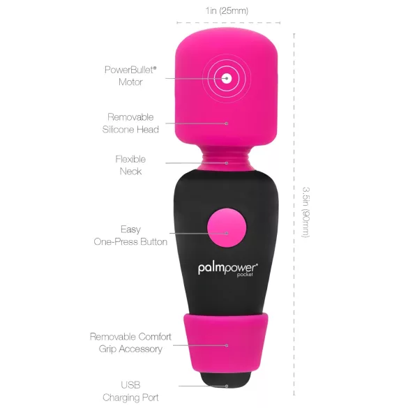 PalmPower - mini wand vibrant de poche - rose et noir
