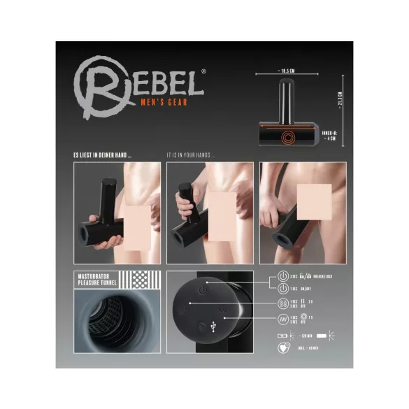 Rebel - masturbateur vibrant automatique va-et-vient - noir