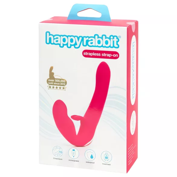 Happyrabbit - gode ceinture sans harnais vibrant - silicone rose