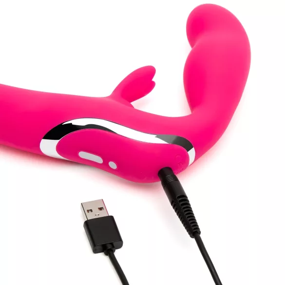 Happyrabbit - gode ceinture sans harnais vibrant - silicone rose