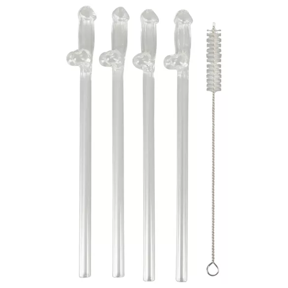 Straw Willy - paille en forme de pénis - verre transparent - lot de 4