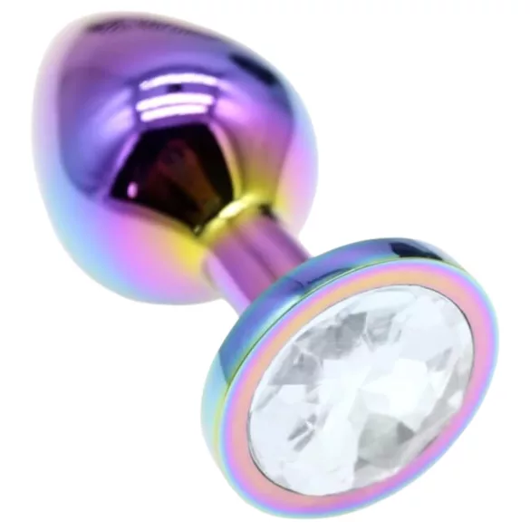Sunfo - plug anal métal - pierre blanche arc-en-ciel