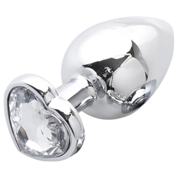 Sunfo - Plug anal en métal avec pierre en forme de cœur (argent-blanc)