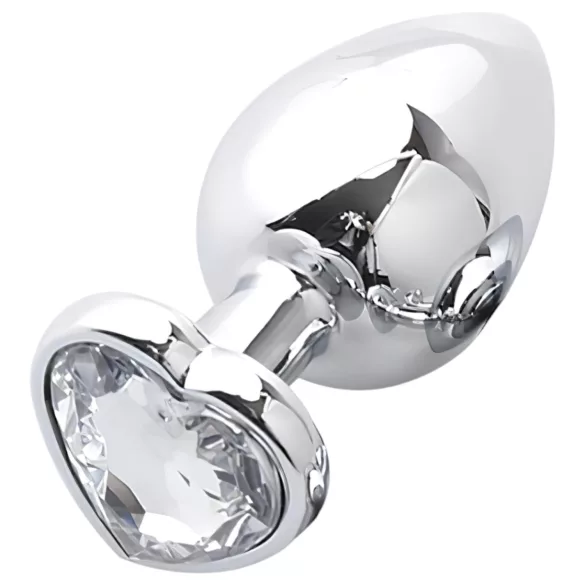 Sunfo - plug anal en métal avec pierre en forme de cœur (argent-blanc)