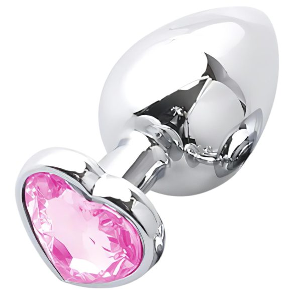 Sunfo - Plug anal en métal avec pierre en forme de cœur (argent-rose)