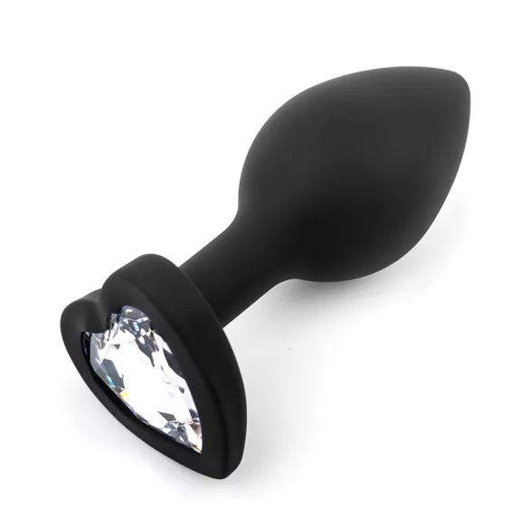 Sunfo - plug anal en silicone avec pierre cœur - noir et blanc