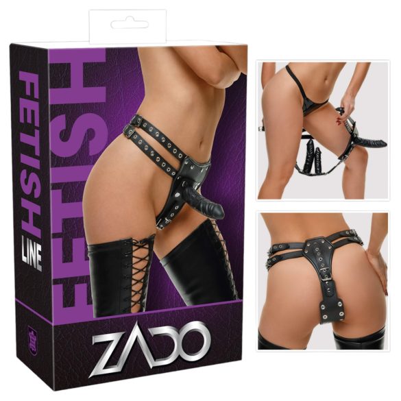 ZADO - Culotte cuir avec 2 godemichés intérieurs (noir)