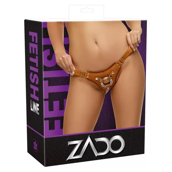ZADO - harnais en cuir pour godemiché - marron - XXL