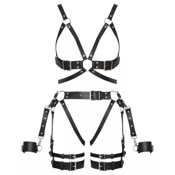ZADO - harnais en cuir multi‑pièces avec menottes - noir