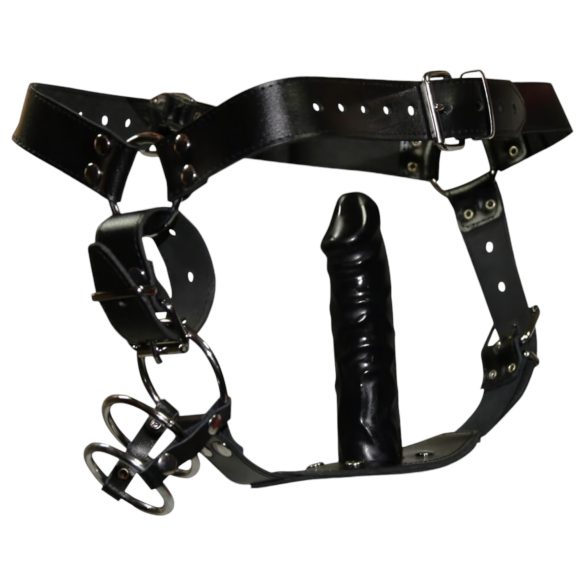 ZADO - String cuir, dildo et 3 anneaux pénis