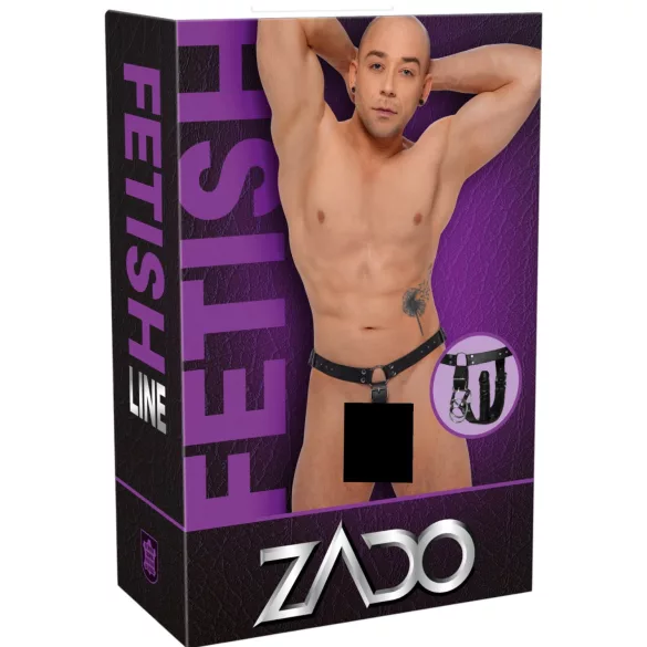 ZADO - string cuir avec gode et 3 anneaux péniens