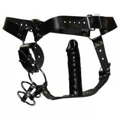 ZADO - string cuir avec gode et 3 anneaux péniens - L/XL