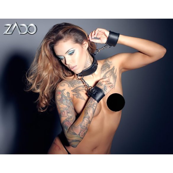 ZADO - collier en cuir avec menottes - noir