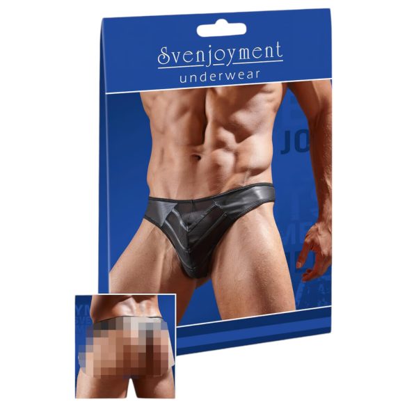String homme brillant avec empiècement transparent (noir)