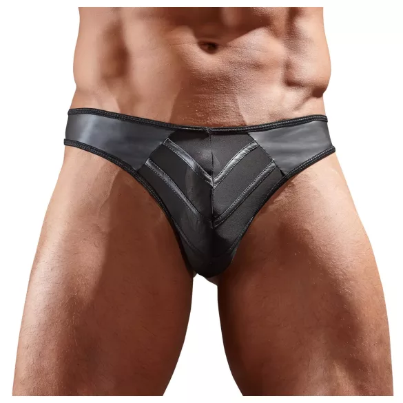 Torro - string homme brillant - empiècement transparent - noir - M