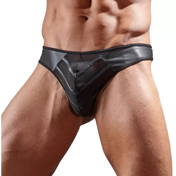Torro - string homme brillant - empiècement transparent - noir - L