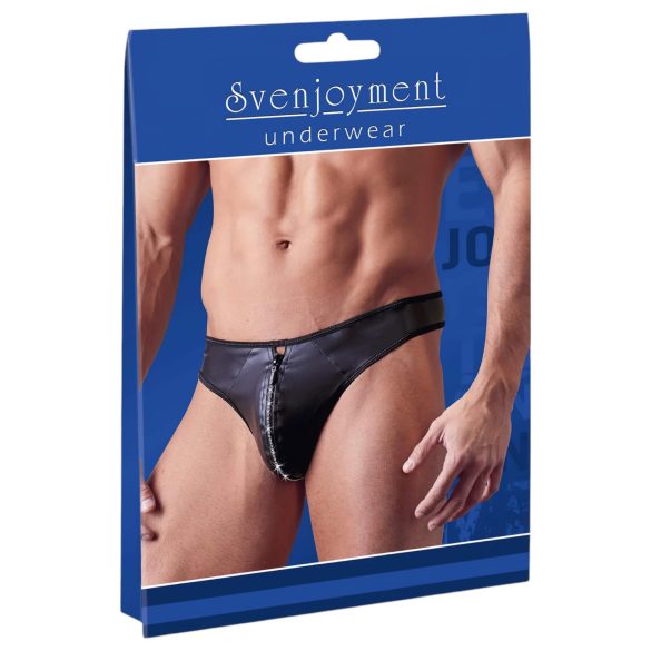 Svenjoyment - Tanga homme brillant avec strass et fermeture éclair (noir) - XL