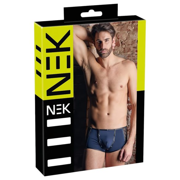 NEK - Boxer bleu avec lacets noirs et inserts résille - M