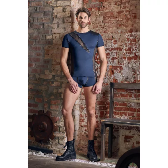 NEK - haut homme résille lacets noirs - bleu