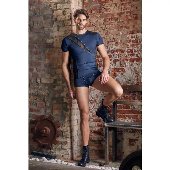 NEK - haut homme résille lacets noirs - bleu