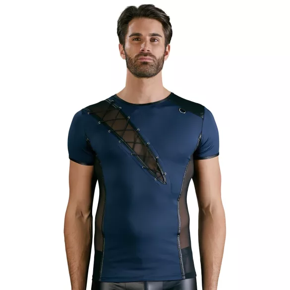 NEK - haut homme résille lacets noirs - bleu - M
