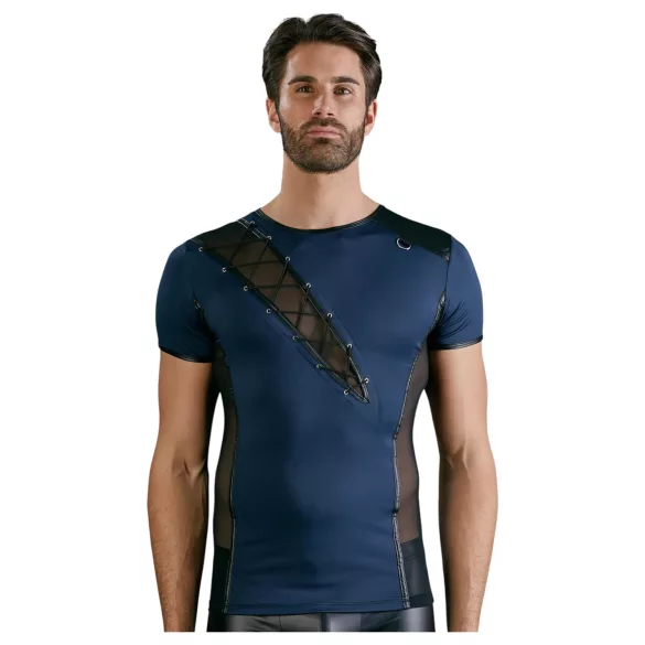 NEK - haut homme résille lacets noirs - bleu - M