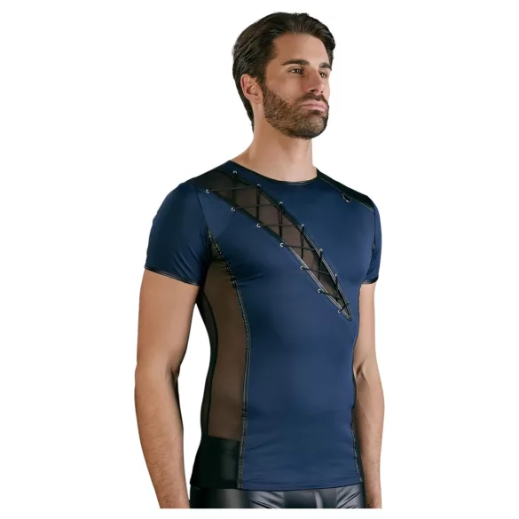 NEK - haut homme résille lacets noirs - bleu - M