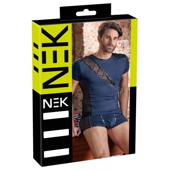 NEK - haut homme résille lacets noirs - bleu - L